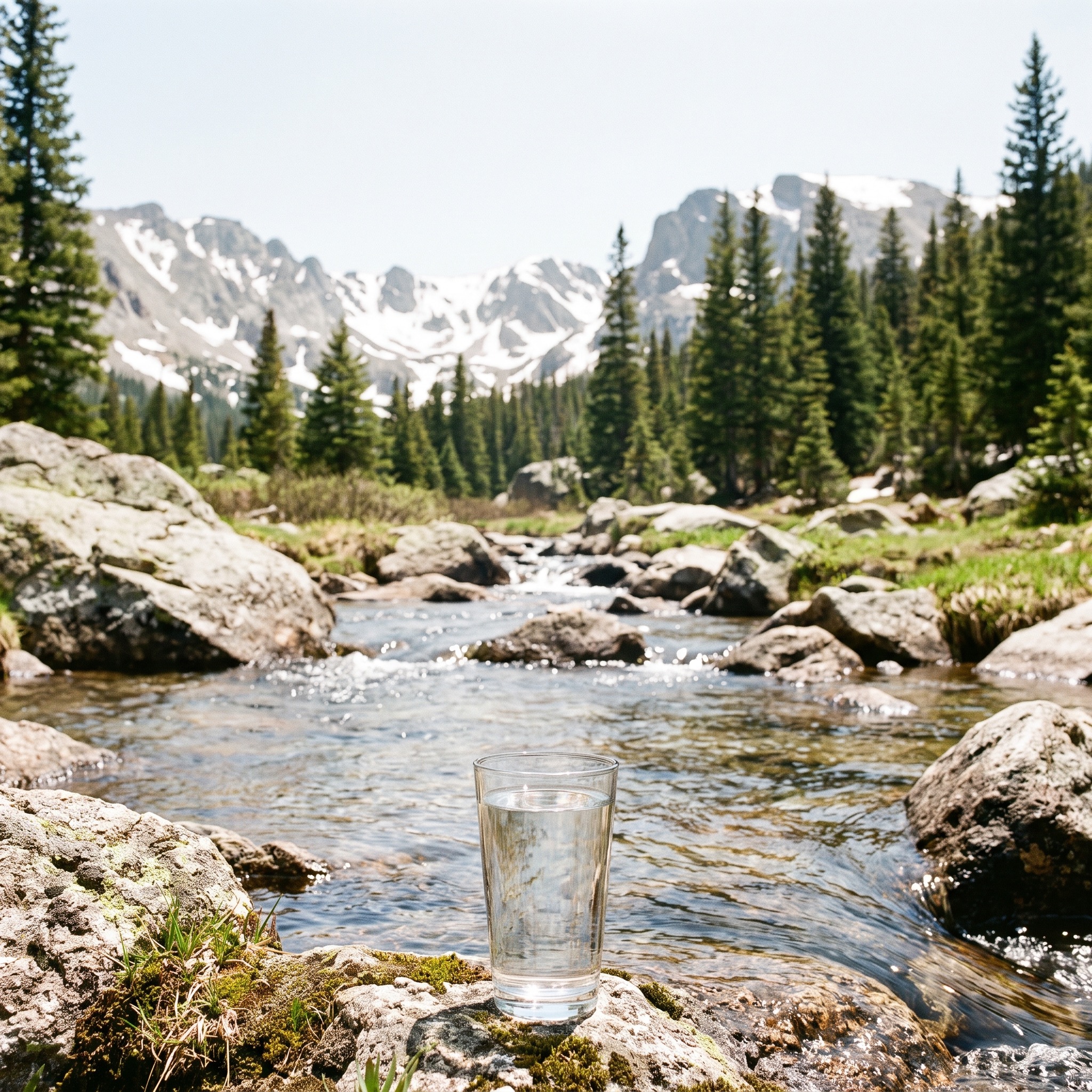 Colorado Water Treatment Services Colorado mountain stream with clear water flowing over rocks — the source of Colorado's drinking water