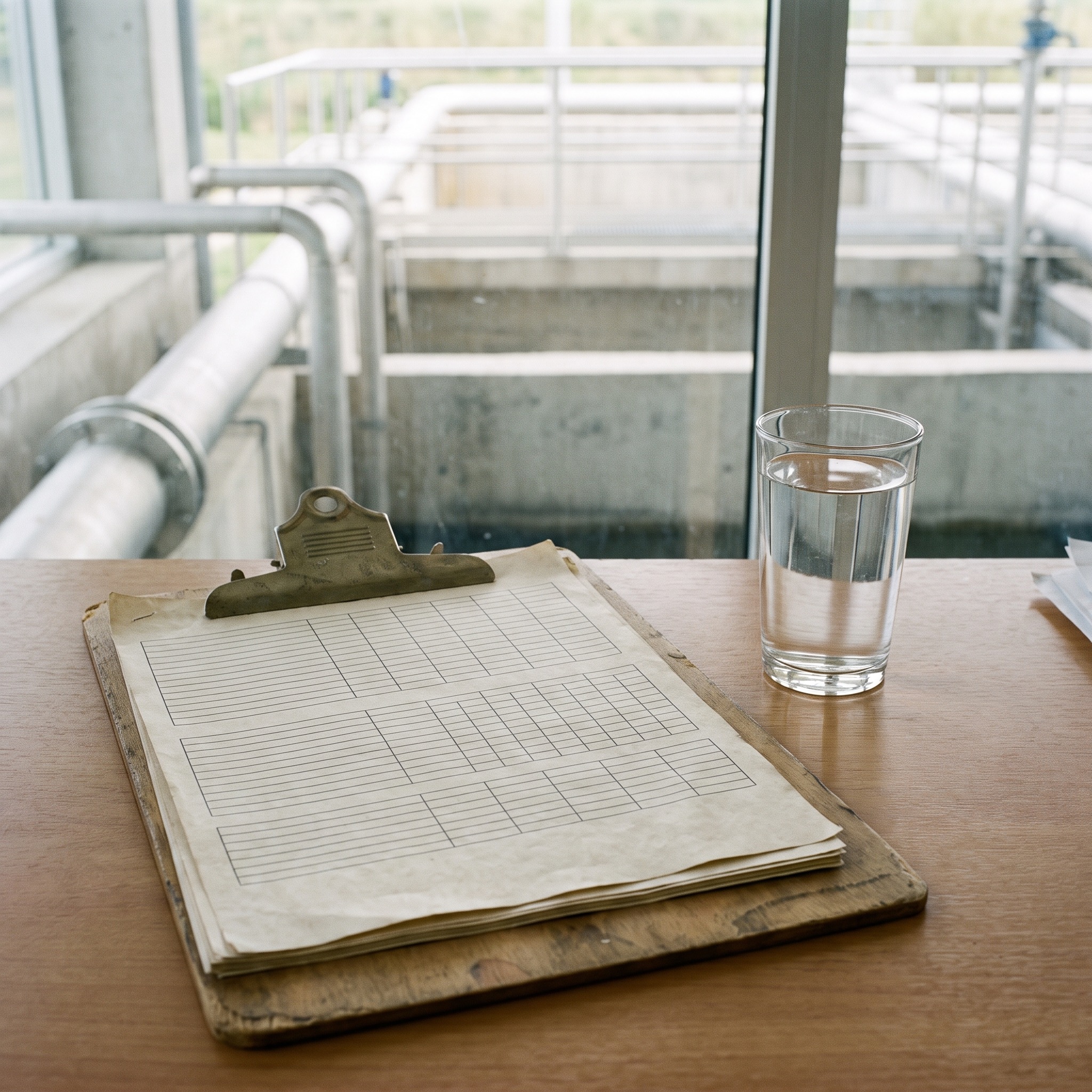 Compliance and Reporting Guidance in Colorado Compliance monitoring clipboard with water quality sampling forms at a Colorado water treatment facility