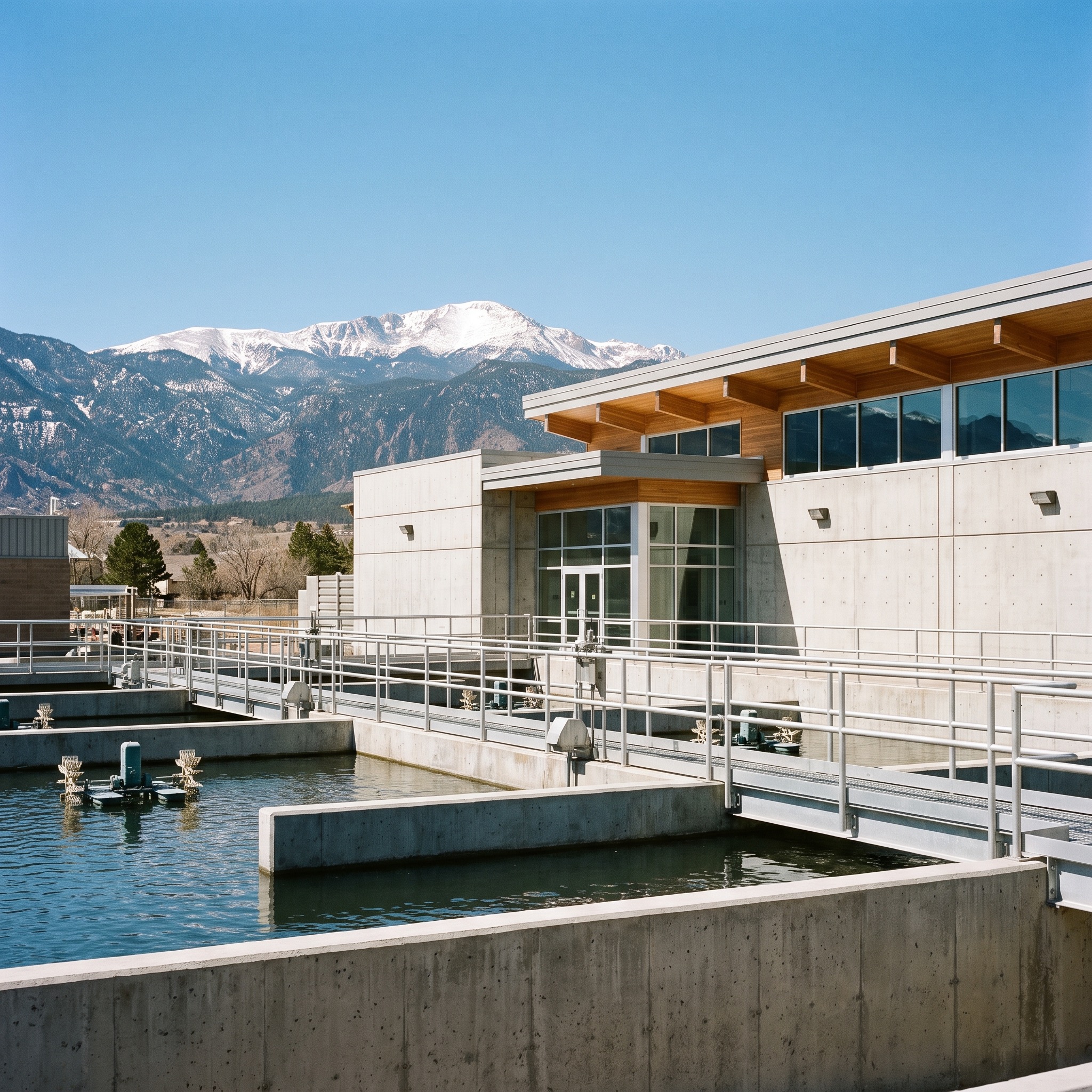Municipal Water Consulting in Colorado Municipal water treatment facility in Colorado with the Rocky Mountains in the background