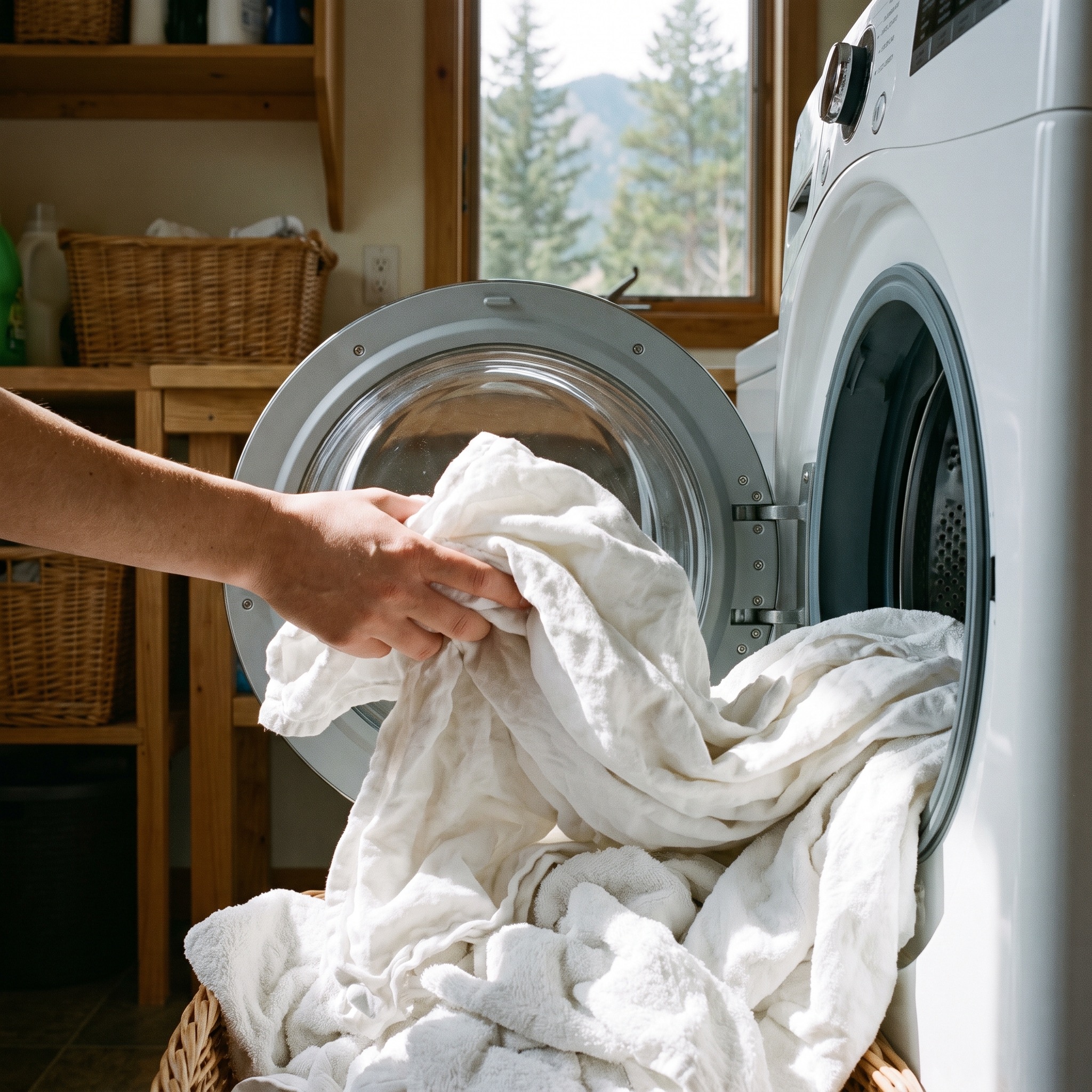Water Softener Results in Colorado Fresh bright laundry being pulled from a washing machine — the result of soft water