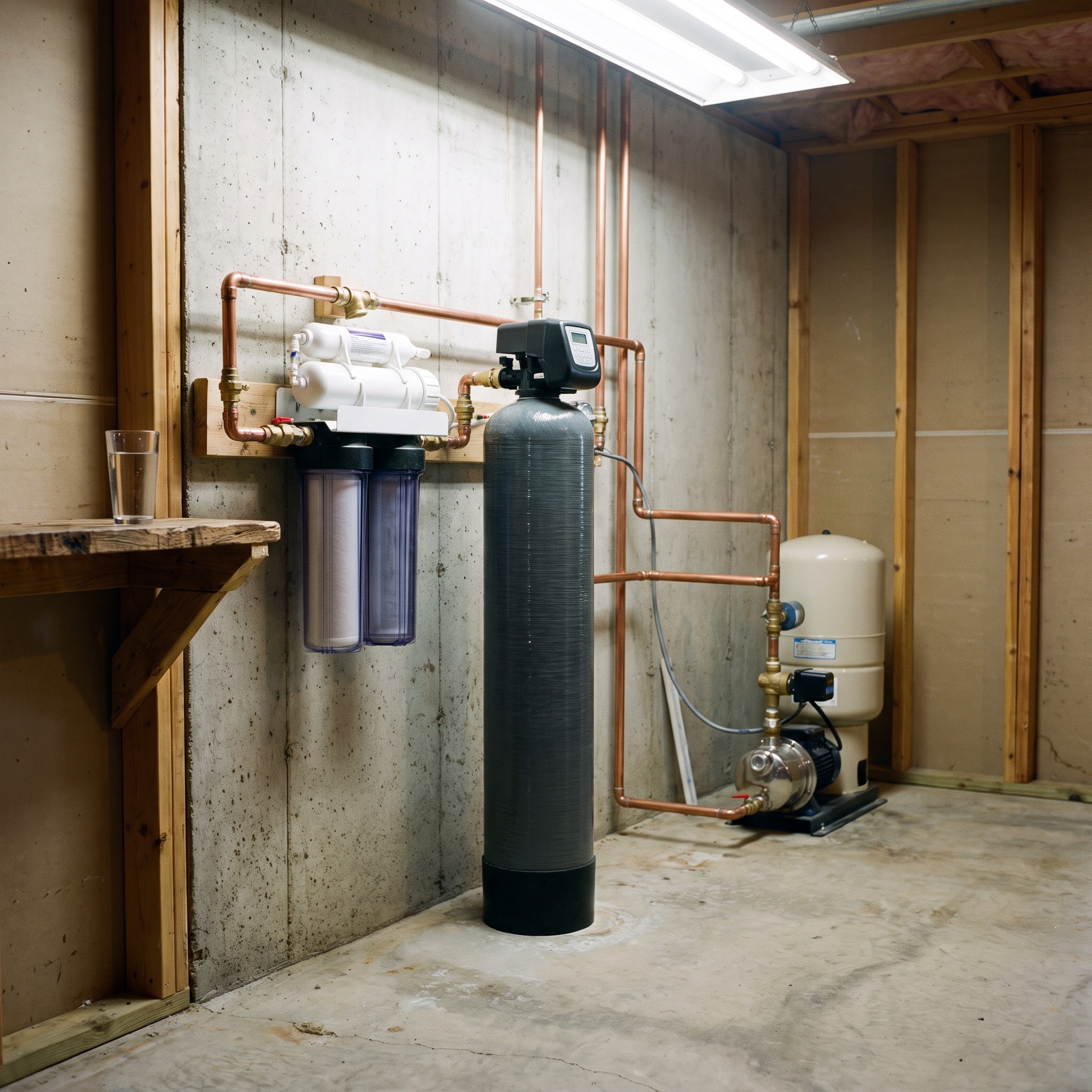 Well Water Filtration Systems in Colorado Whole-house water filtration system installed in a Colorado home basement near the well water inlet