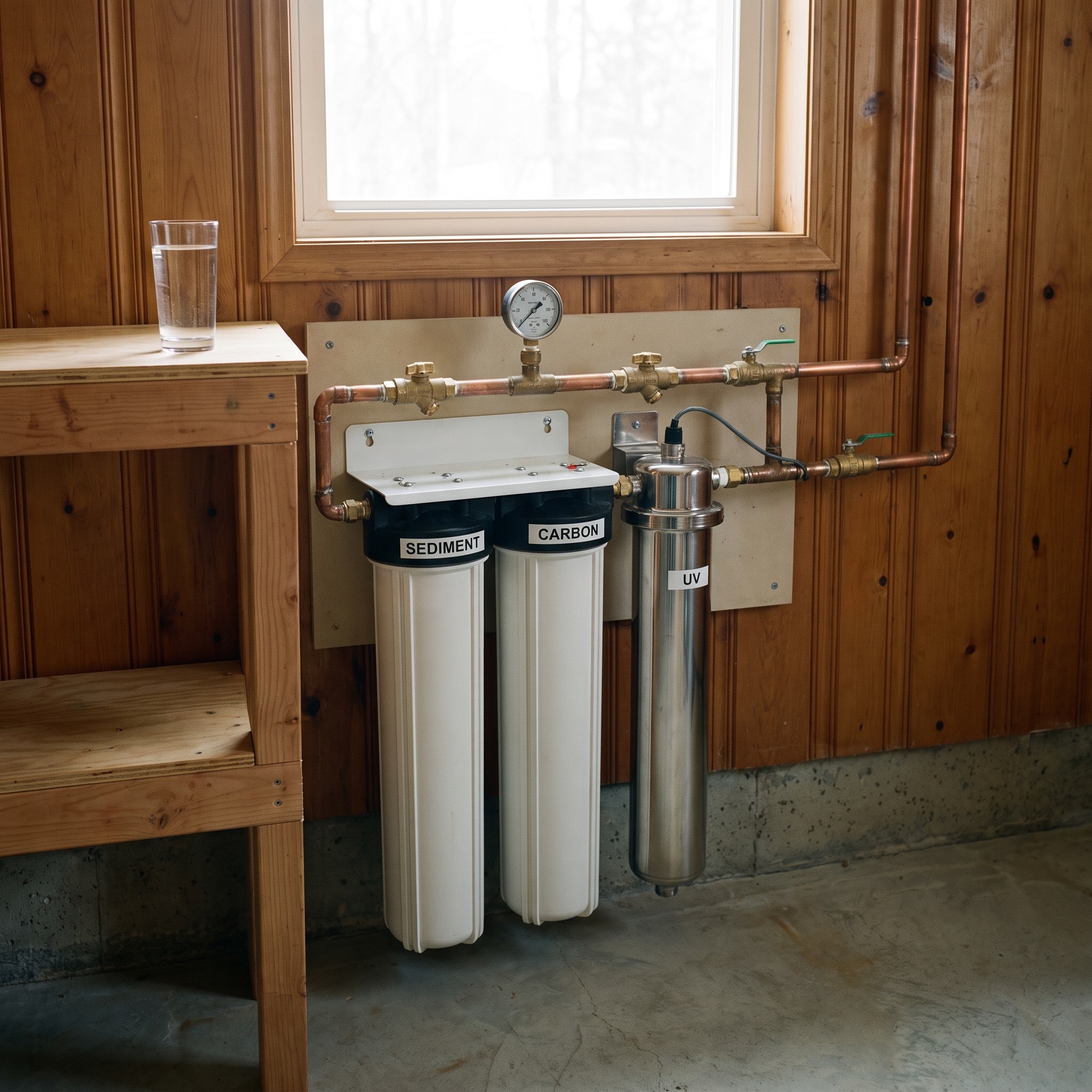 Whole House Water Filter Cost in Colorado Clean multi-stage whole-house water filtration system in a Colorado home utility room